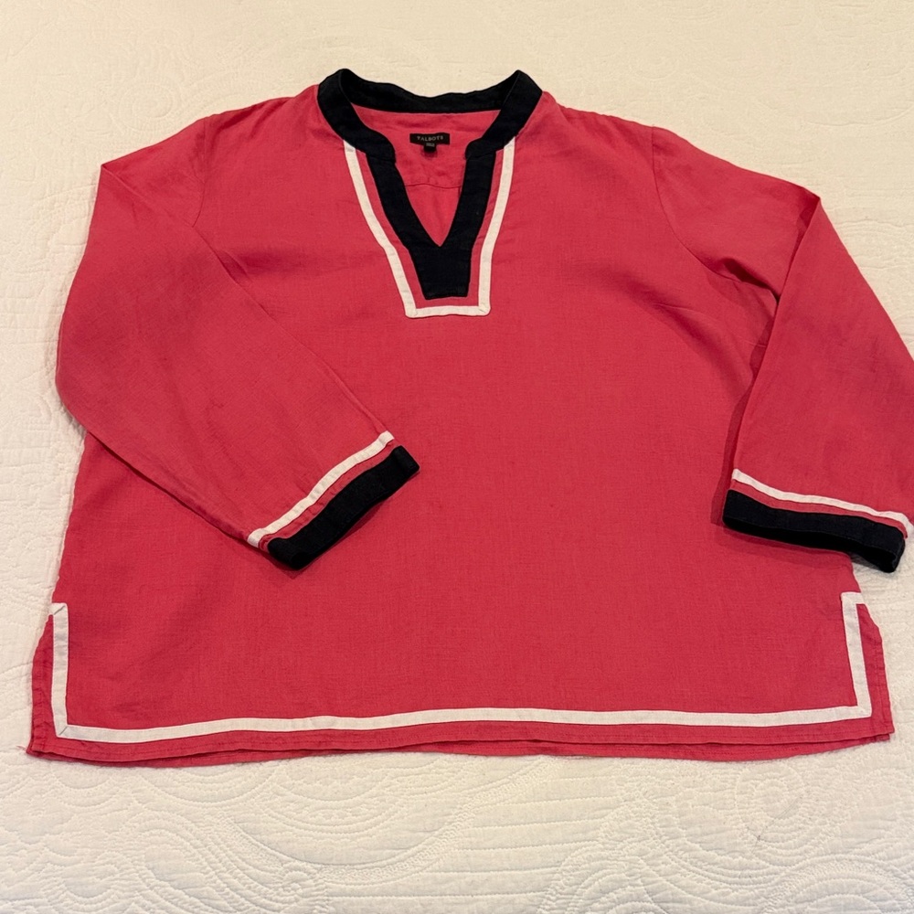 Talbots Pink and Navy Linen Top